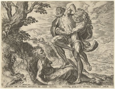 Herkules zápasí s Antaeem Labors of Hercules (název série) od Cornelis Cort