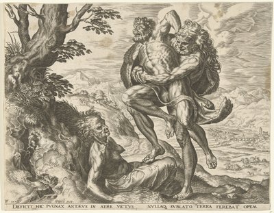 Herkules zápasí s Antaeem Labors of Hercules (název série) od Cornelis Cort
