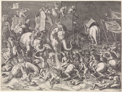 Bitva o Zama mezi Scipio a Hannibal, v noci od Cornelis Cort