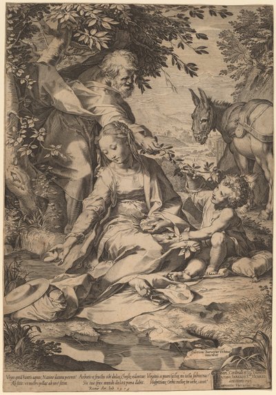 Zbytek při návratu z Egypta od Cornelis Cort after Federico Barocci