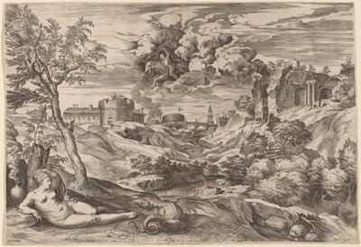 Krajina s Rogerem osvobozující Angeliku od Cornelis Cort after Titian