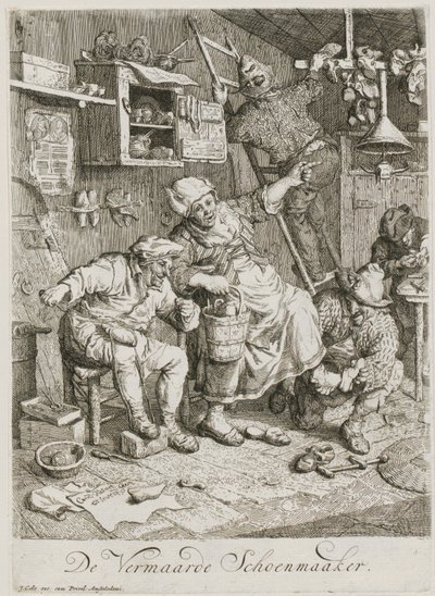 Slavný švec, list 3 ze série tří žánrových výjevů od Cornelis Dusart