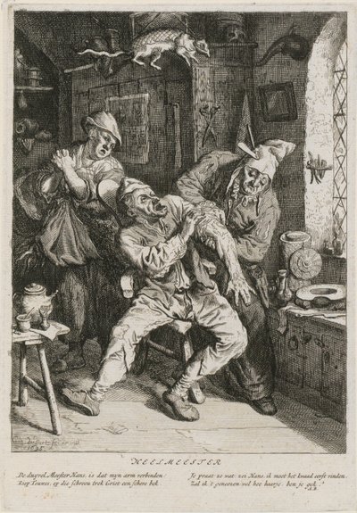 Léčitel, list 2 ze série se třemi žánrovými výjevy od Cornelis Dusart