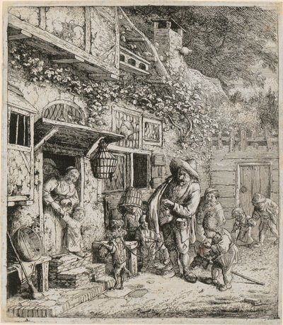 Hráč na lyru se svým tančícím psem od Cornelis Dusart