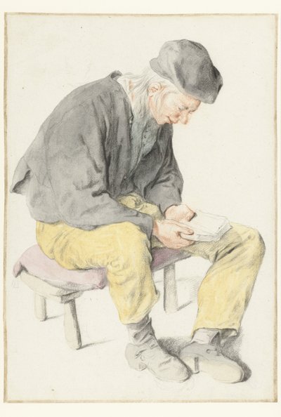 Sedící muž čtení, čelí doprava Sedící muž s knihou, otočený doprava od Cornelis Dusart
