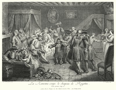La Rancune řeže klobouk Ragotin (rytina) od Cornelis Engelbrechtsen