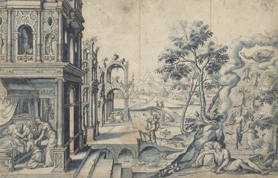 Jákob přijímá Izákovo požehnání; Jakubův žebřík od Cornelis Floris (II)