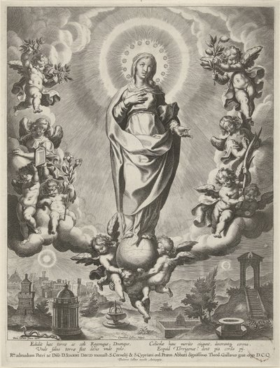 Marie na zeměkouli, obklopená anděly od Cornelis Galle (I)