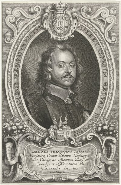 Portrét Johanna Theodora Casparse Nejslavnější vyslanci křesťanského jména pro uklidnění světa, klášter a Osnabruga (...) (název série) od Cornelis Galle (II)