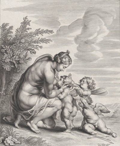 Venuše kojící tři Amory v krajině, ca. 1627-78. od Cornelis Galle II