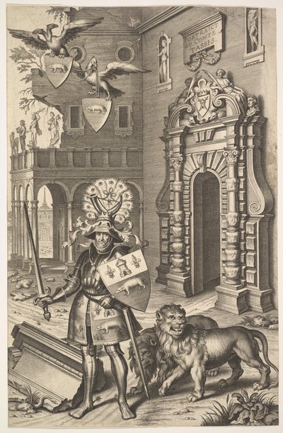 Ilustrace Alegorický portrét hraběte Tassise od Jean Jacques Chifflet, Les marques ..., 1645. od Cornelis Galle I