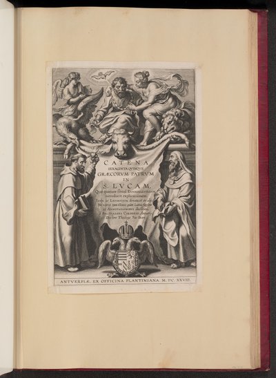Titulní stránka pro Balthasar Cordier, Catena Saginta Qvinqve Graecorvm Patrvm v S. Lvcam... od Cornelis Galle I after Sir Peter Paul Rubens