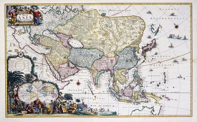Mapa Asie, kolem roku 1696 (ručně kolorovaná rytina) od Cornelis III Danckerts