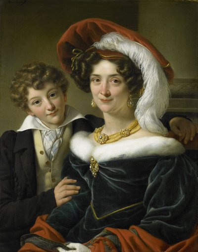 Rudolphina Wilhelmina Elizabeth de Sturler (1798-1873), druhá manželka hraběte Johannese van den Bosch, se svým synem Richardem Leeuwenhartem, 1829 od Cornelis Kruseman