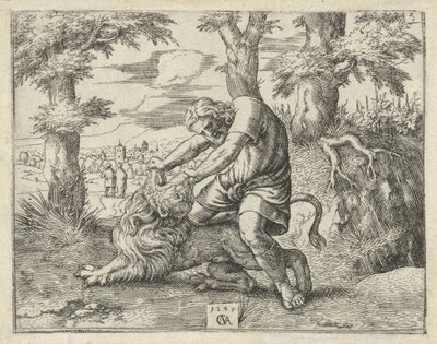Samson zabije lva Historie Samsona (název série) od Cornelis Massijs