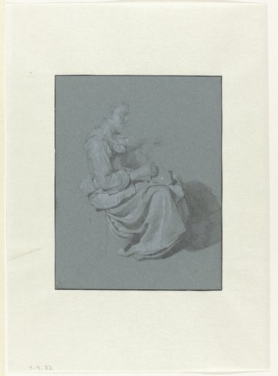 Sedící žena, v profilu vpravo, s džbánem v pravé ruce od Cornelis Pietersz. Bega