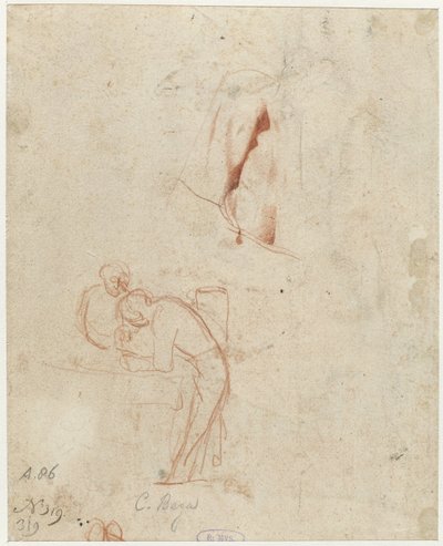 Náčrt dvou stojících postav a studie sukna od Cornelis Pietersz. Bega