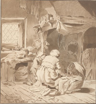 Interiér statku se dvěma ženami od Cornelis Ploos van Amstel (signed by artist)