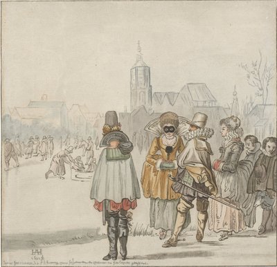 Elegantní společnost na ledě od Cornelis Ploos van Amstel (signed by artist)