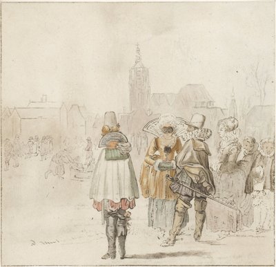Elegantní společnost na ledě od Cornelis Ploos van Amstel (signed by artist)