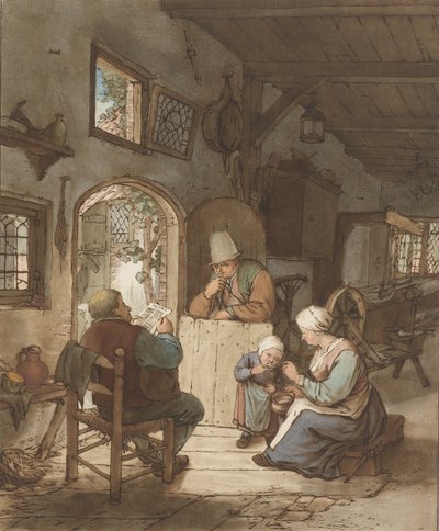 Čtečka novin v interiéru od Cornelis Ploos van Amstel (signed by artist)