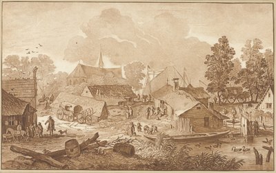 Výhled na vesnici s rybníkem od Cornelis Ploos van Amstel