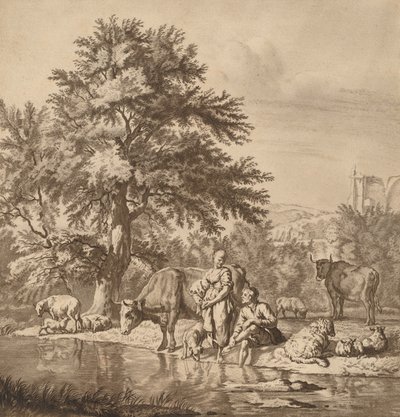 Pastýř a pastýřka se svým stádem, 1763, vydáno 1765. od Cornelis Ploos van Amstel