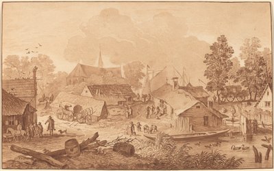 Vesnice s rybníkem od Cornelis Ploos van Amstel