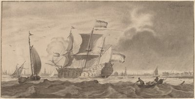 Válečné plavidlo v Y od Cornelis Ploos van Amstel and Bernhard Schreuder, after Ludolf Backhuysen