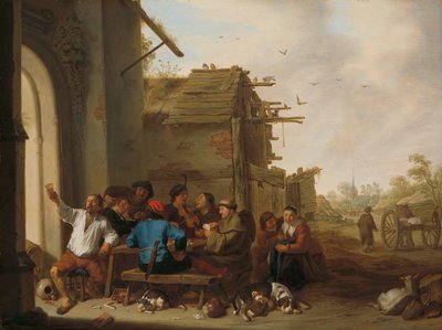 Postavy před vesnickým hostincem Společnost country folku od Cornelis Saftleven