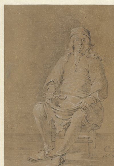 Sedící muž s miskou na klíně od Cornelis Saftleven