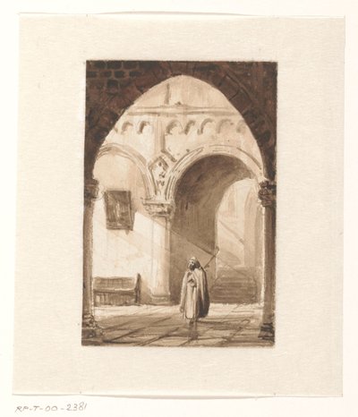 Interiér kostela s mnichem od Cornelis Springer