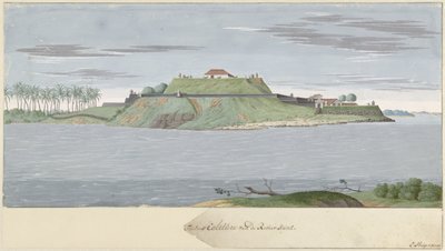 Fort Caliture na Cejlonu, při pohledu z řeky Fortres Caliture ze strany Revier (název na objektu) od Cornelis Steiger