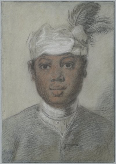 Hlava černého mladíka s opeřeným turbanem od Cornelis Troost