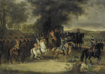 Inspekce jízdního pluku, snad Vilémem Hesensko-Homburským od Cornelis Troost