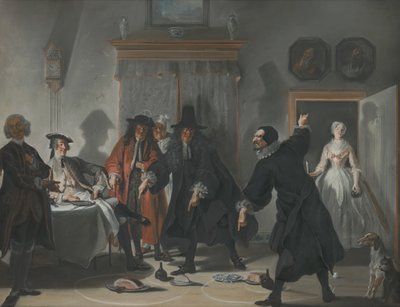 Matematici nebo mladá dáma, která uprchla: Spor mezi doktory Raasbolliem a Urinaalem, 1741 od Cornelis Troost