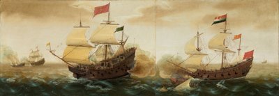 Námořní střetnutí nizozemských a španělských válečných lodí, asi 1618-1620 (olej na desce) od Cornelis Verbeeck