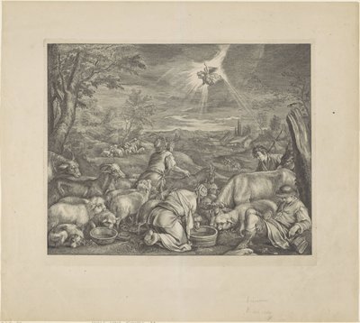Abraham odchází do Sichemu / Zvěstování pastýřům Královská Bible (název série) od Cornelis Visscher (II)