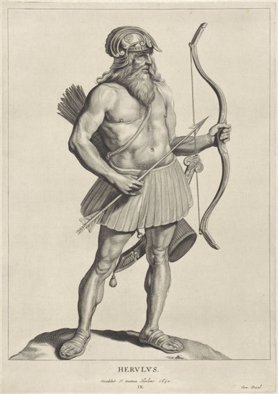 Herulský Herulus (titul na předmětu) Oude hier woonachtige volken (název série) Peplus neboli Gótové, Vandalové, Švábové, Herulové, Gepidové, Markomani a starověký čtyřnásobek Obrazy z antických památek a muzea Marca Zueria Boxhornius (seriál sýkorka od Cornelis Visscher (II)