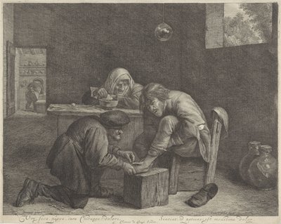 Muž u lékaře Mír, seca, purga, cura Chirurg! dolori (titul na objektu) od Cornelis Visscher (II)