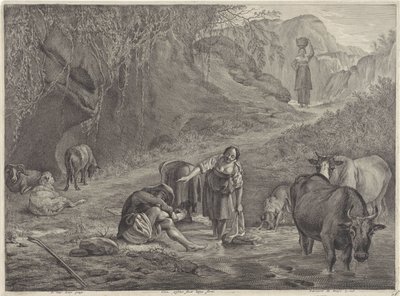 Pračky a pastýř na nábřeží od Cornelis Visscher (II)