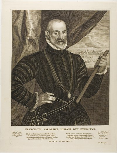 Francisco Valdes, španělský vojevůdce, deska 1 z knihy Quatuor Personae od Cornelis Visscher