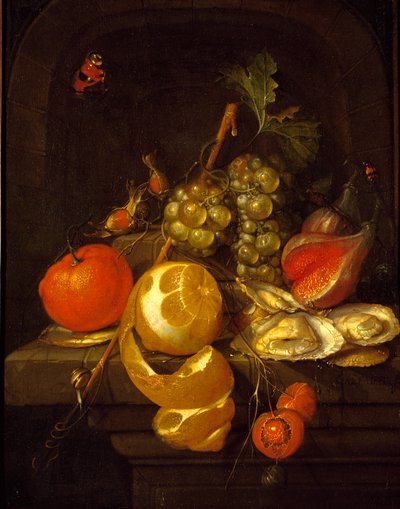 Zátiší s ovocem a ústřicemi, polovina 50. let 17. století od Cornelis de Heem