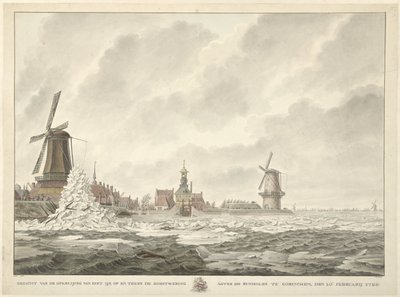 Pohled na srpek ledu, na a proti parapetu za Runmolen v Gorinchem, 20. února 1799 od Cornelis de Jonker