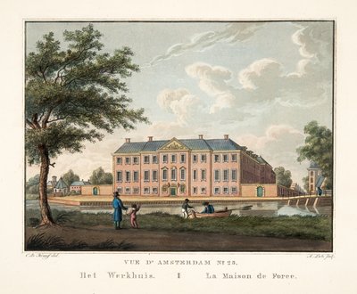 Pohled na Amsterdam č.25. Het Werkhuis. La Maison de Force, 1825 (ručně kolorovaná rytina) od Cornelis de Kruyff