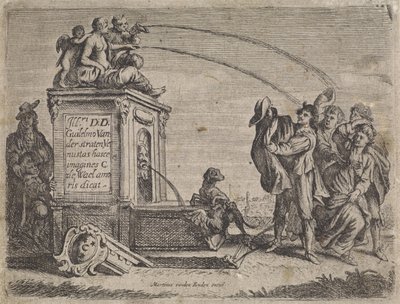 Skupina lidí u fontány Žánrové scény (název seriálu) od Cornelis de Wael