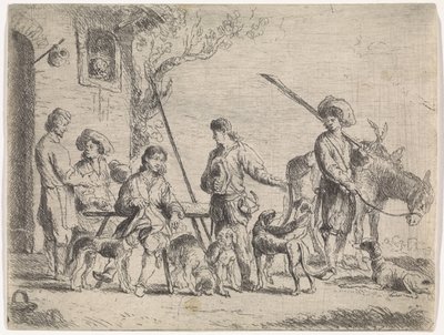 Lovci před hostincem Žánrové scény (název seriálu) od Cornelis de Wael