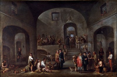 Sedm děl desátníka misericorde: „“návštěva vězňů”” Obraz Cornelis De Wael (1592-1667) (ec.flam) Genes, sbírka Banco di Chiavari od Cornelis de Wael