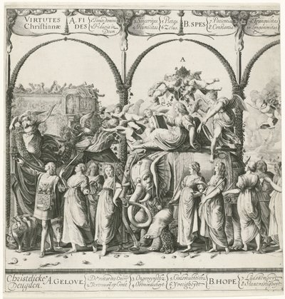 Triumfální průvod Viléma Oranžského, deska a Currus triumphalis Illustris / Triumfální průvod Viléma Oranžského (název série) od Cornelis van Kittensteyn