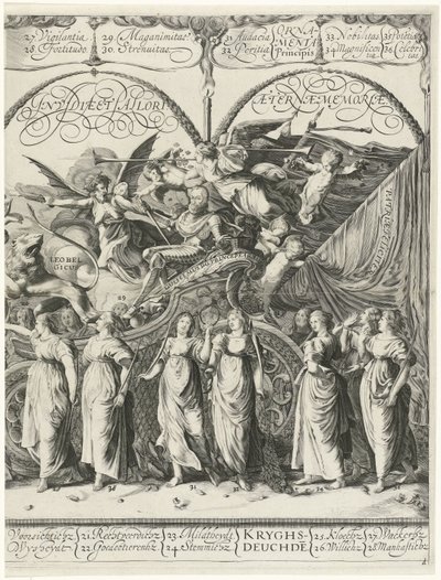 Triumfální průvod Viléma Oranžského, deska d Currus triumphalis Illustris / Triumfální průvod Viléma Oranžského (název série) od Cornelis van Kittensteyn